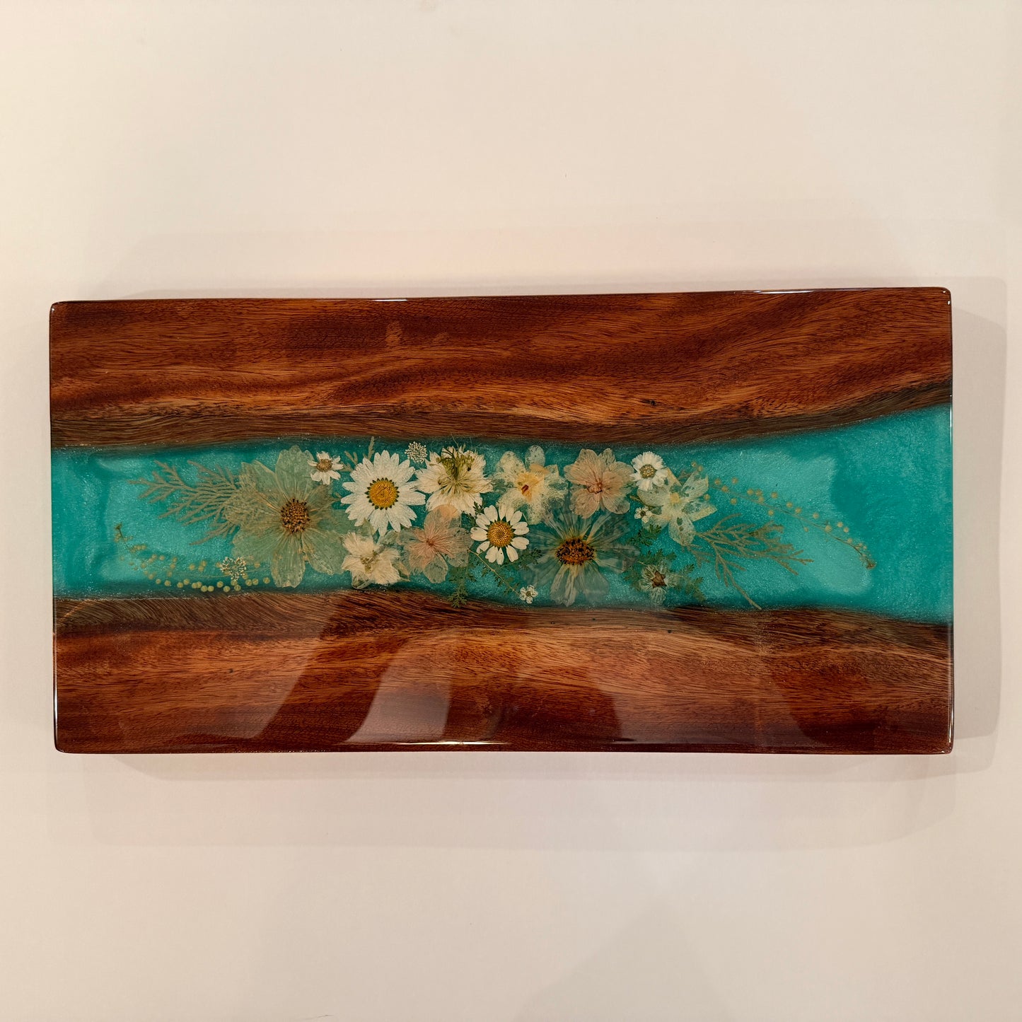 Koa and Dried Pressed Flowers Charcuterie Board