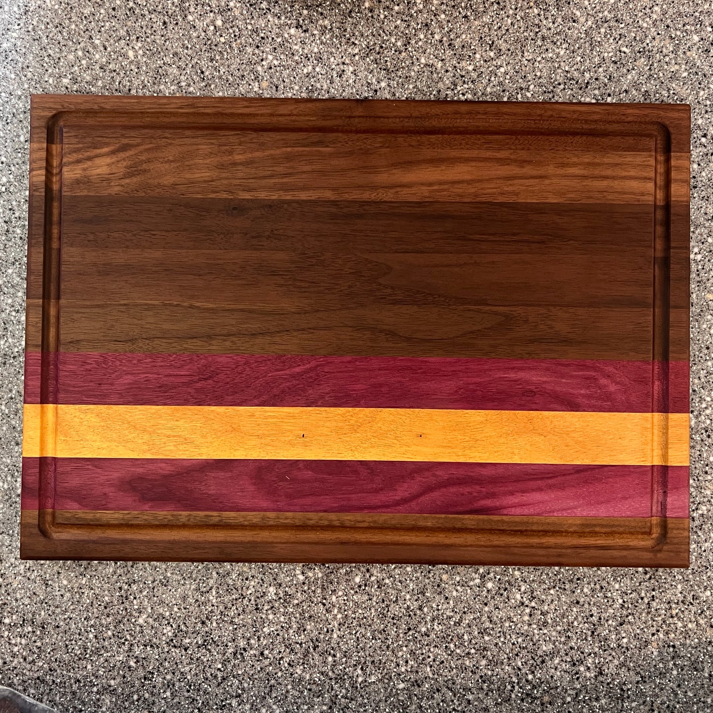 Walnut, Purple Heart, and Yellow Heart Cutting Board