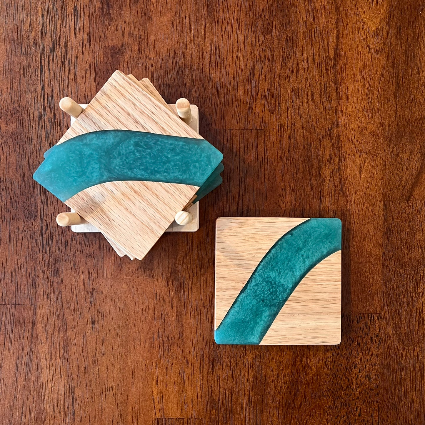 Oak with a green resin river