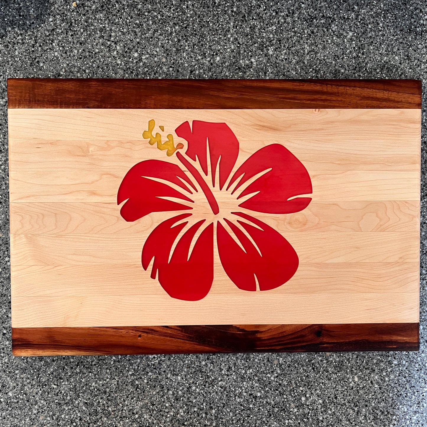 Large Maple and Koa Charcuterie/Cutting Board with Hibiscus