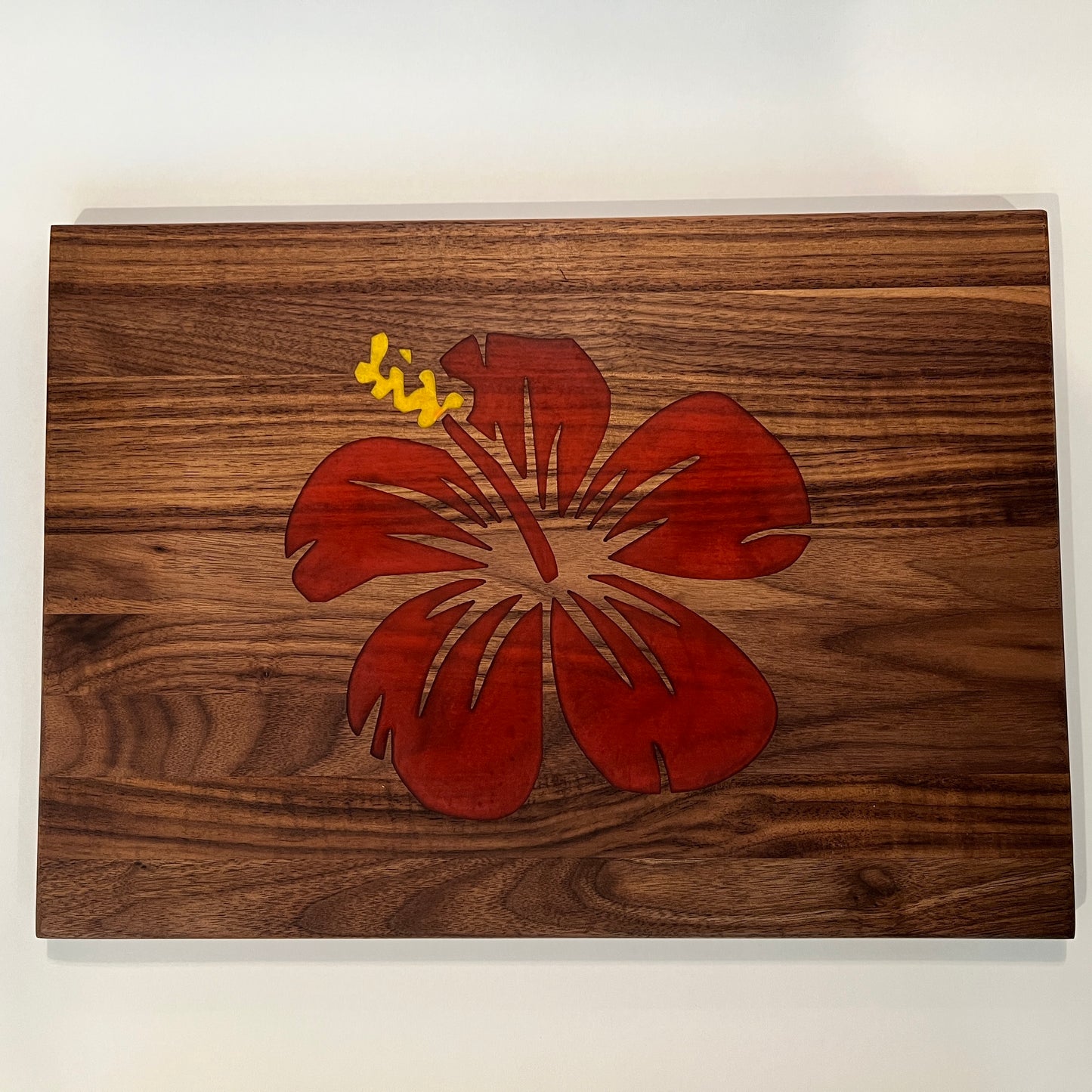 Large Walnut Charcuterie/Cutting Board with Hibiscus