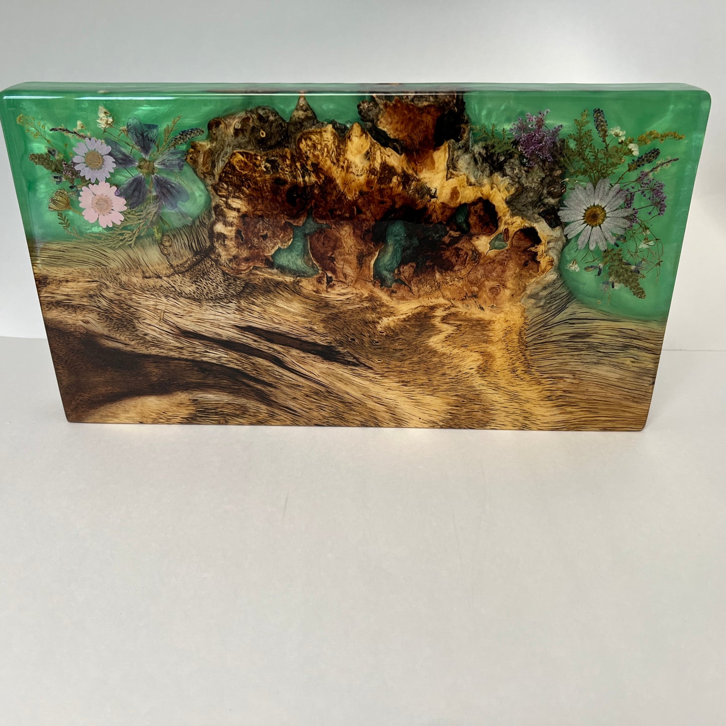 Small Koa Burl with Dried Flowers and Green Resin