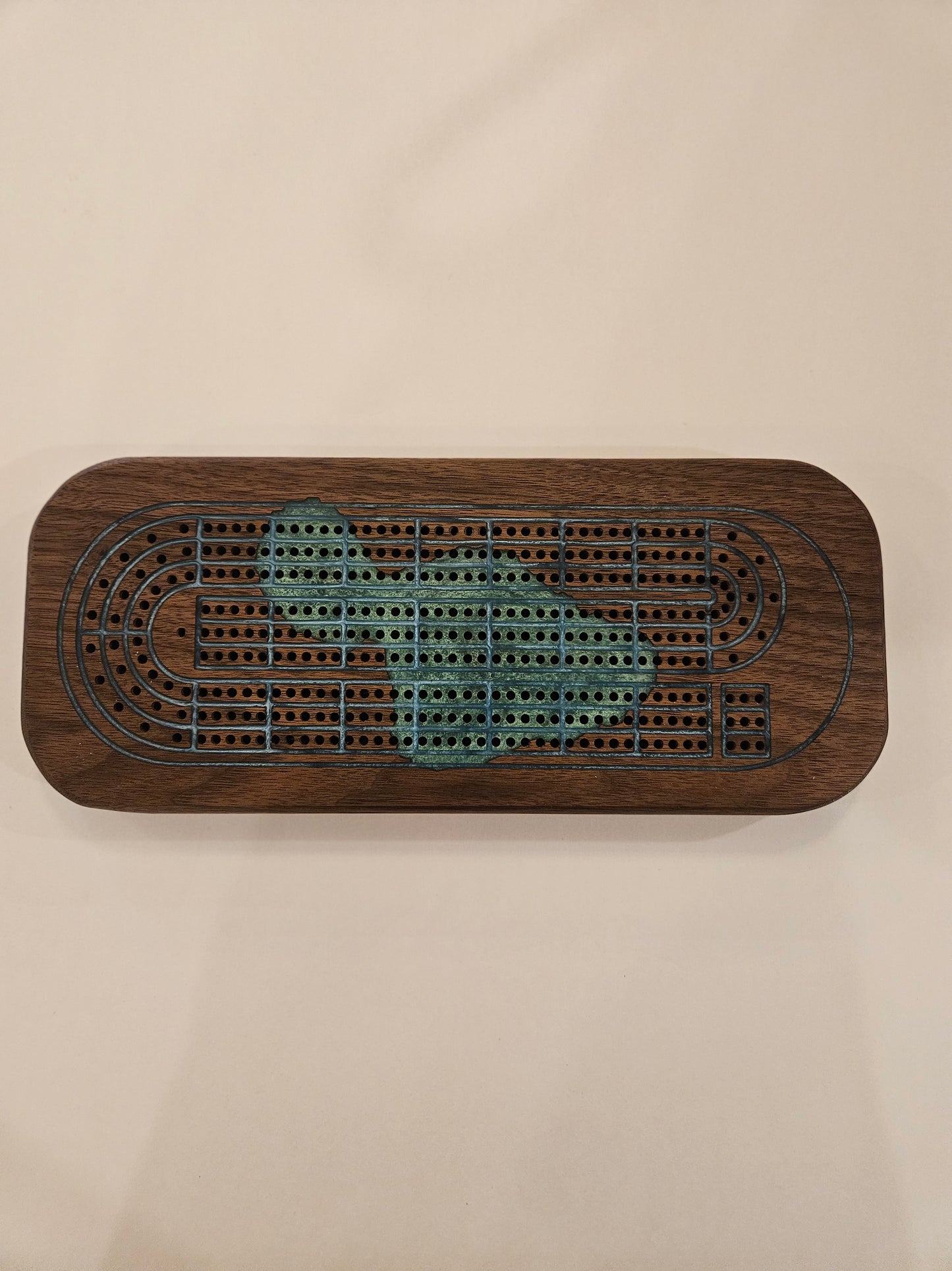 Three Player Cribbage Board With Maui Island Inlays