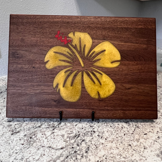 Large Walnut Charcuterie/Cutting Board  with Hibiscus