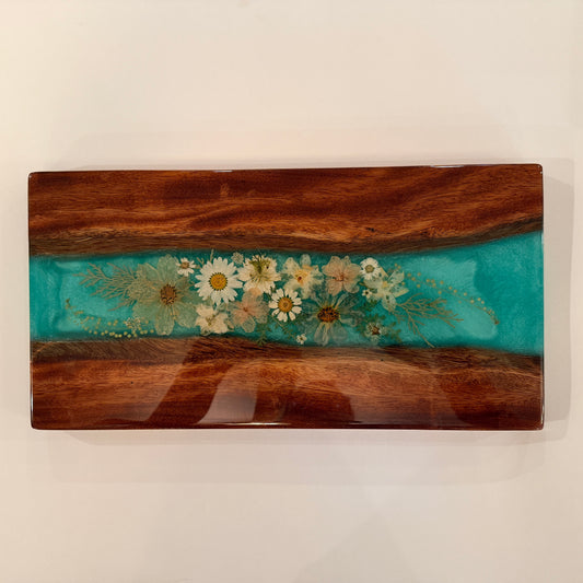 Koa  and Dried Pressed Flowers Charcuterie Board