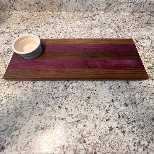 STR7 Walnut and Purple Heart Charcuterie Board with Ceramic Ramekin