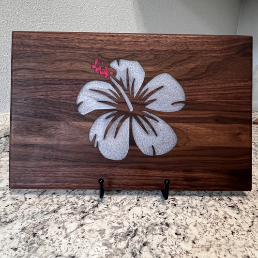 Small Walnut Charcuterie/Cutting Board  with Hibiscus