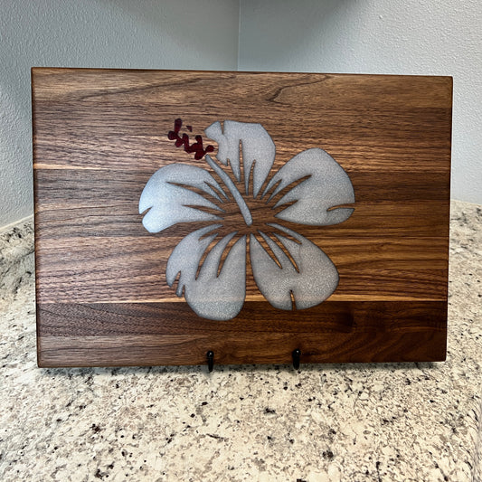 Large Walnut Charcuterie/Cutting Board with Hibiscus