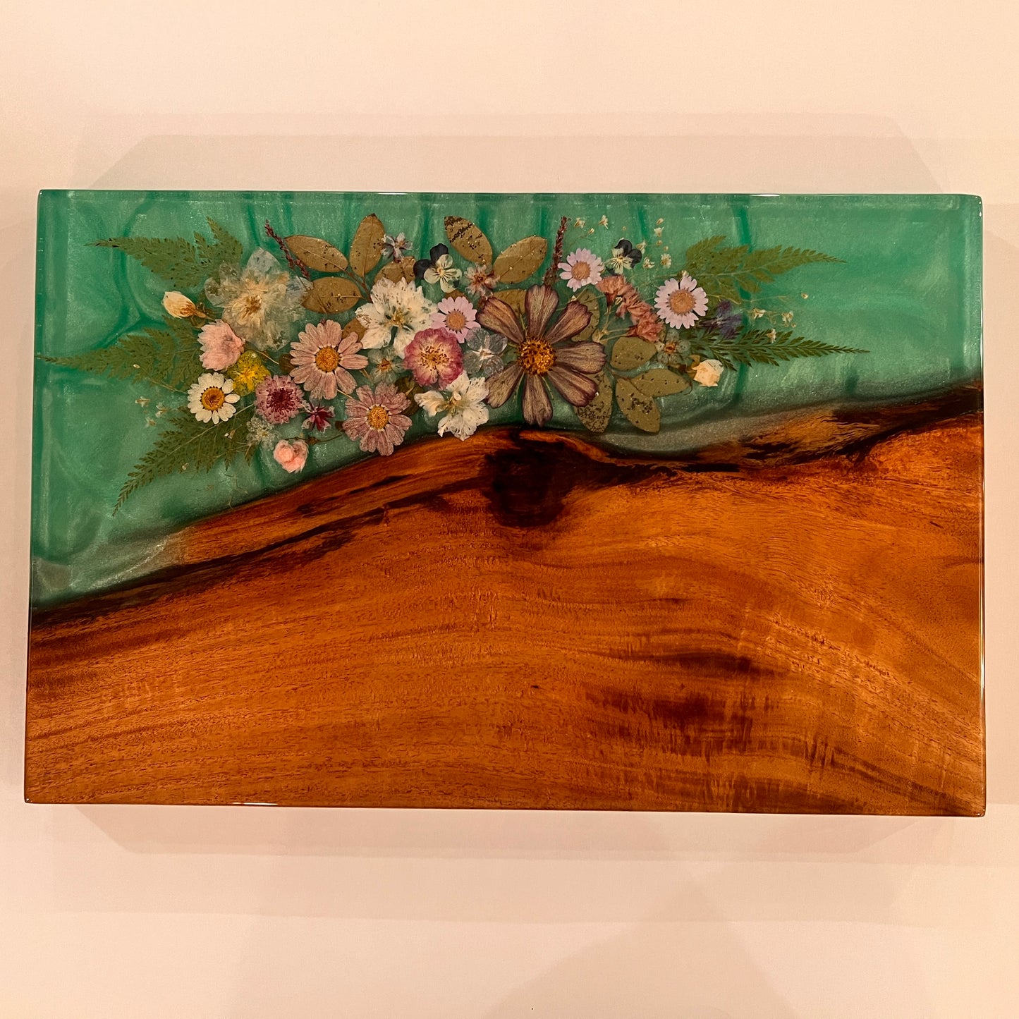 Large Maui Island Koa and Dried Pressed Flowers Charcuterie Board