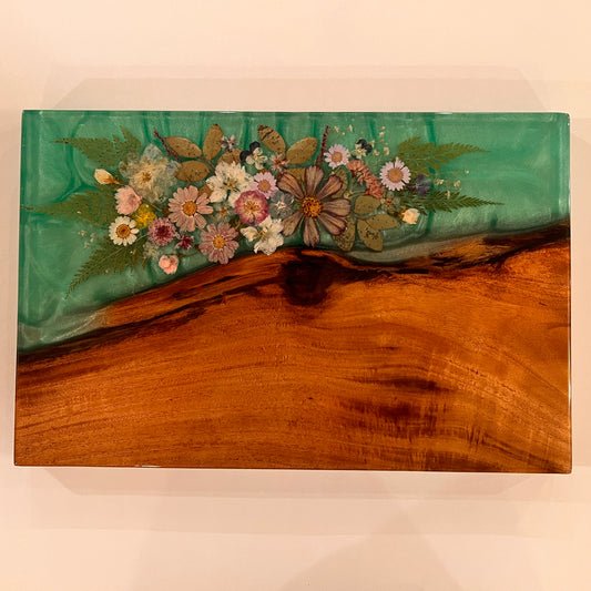 Large Maui Island Koa and Dried Pressed Flowers Charcuterie Board
