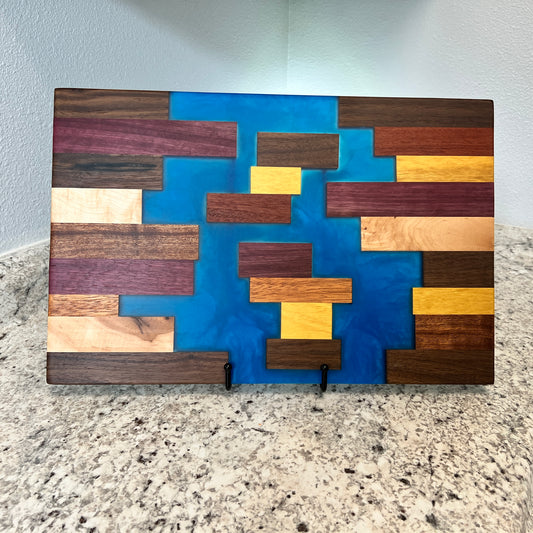 Geometric Wood and Food Safe Resin Charcuterie Board.