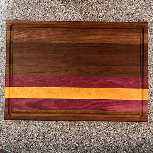 CBL7 Walnut, Purple Heart, and Yellow Heart Cutting Board