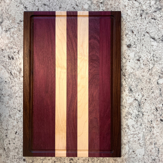 CBL6 Walnut, Purple Heart, and Maple Cutting Board