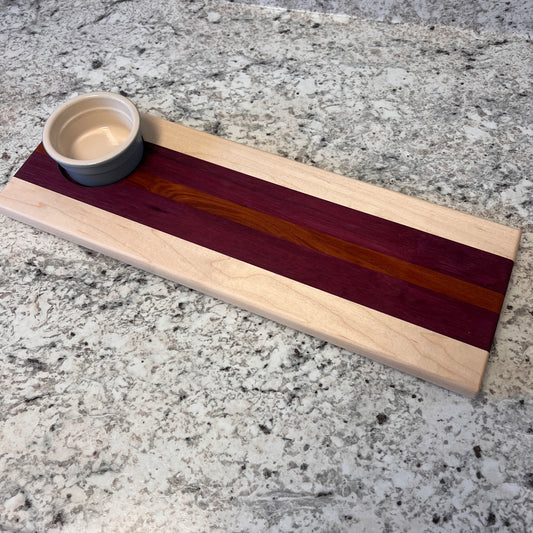 STR3 Maple, Purple Heart and Mahogany Charcuterie Board with Ceramic Ramekin