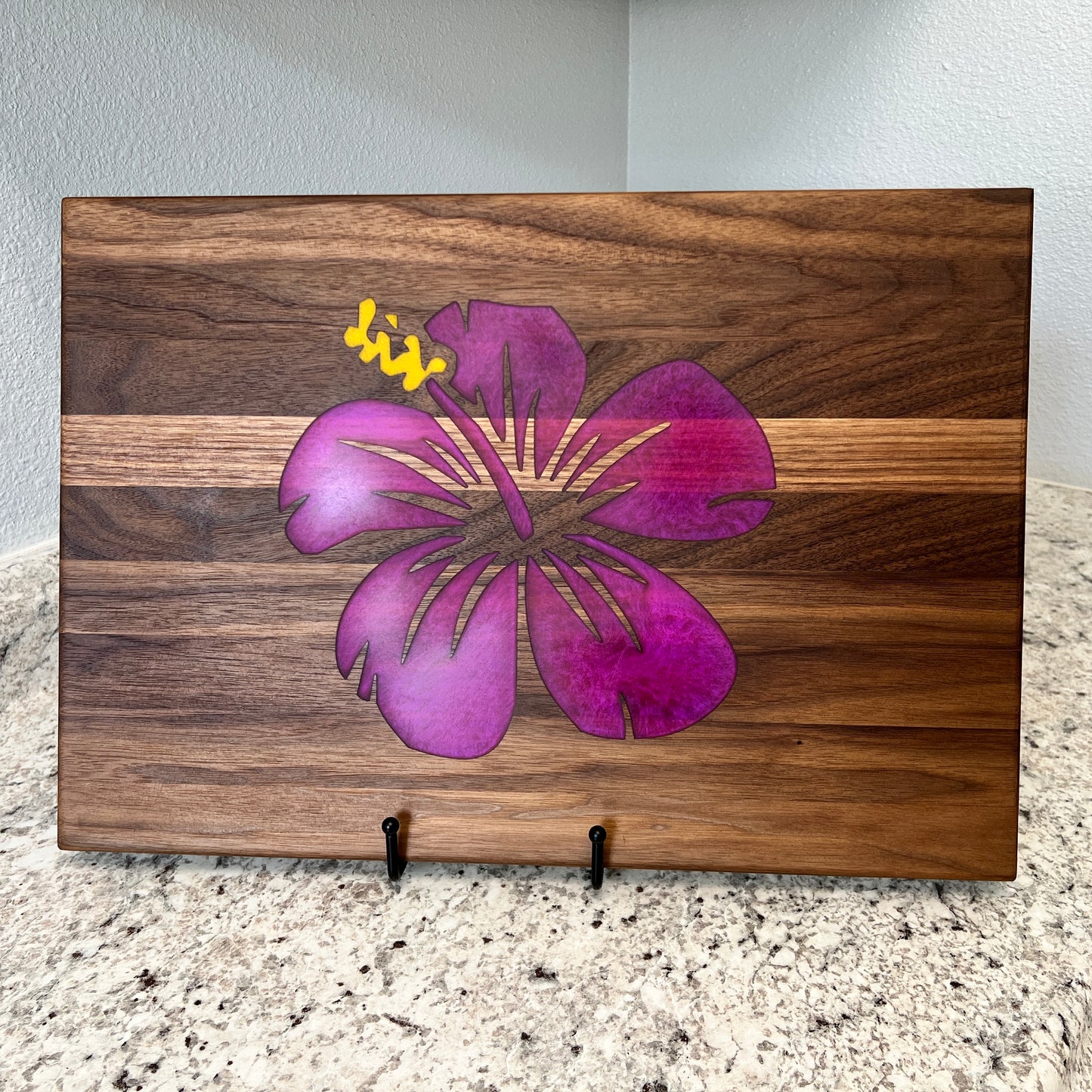 Large Walnut Charcuterie/Cutting Board with Hibiscus