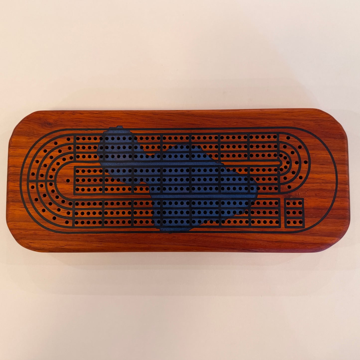 Three Player Cribbage Board With Maui Island Inlays