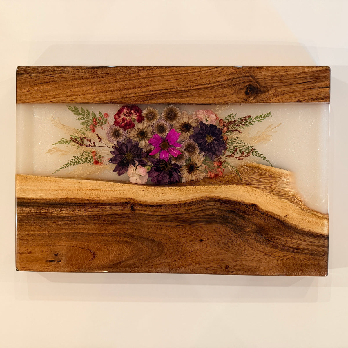 Dried Flowers With Koa Wood Charcuterie Board