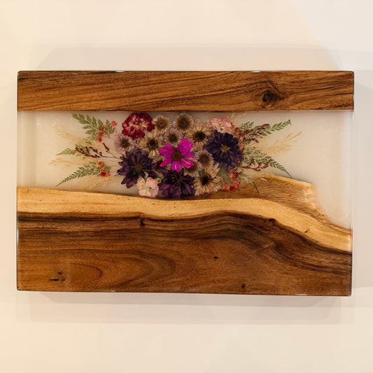 Dried Flowers With Koa Wood Charcuterie Board
